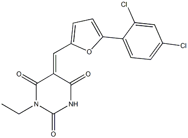 5-{[5-(2,4-dichlorophenyl)-2-furyl]methylene}-1-ethyl-2,4,6(1H,3H,5H)-pyrimidinetrione Structure