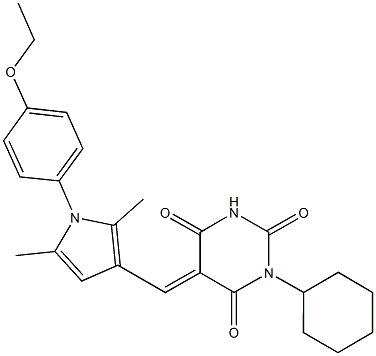 1-cyclohexyl-5-{[1-(4-ethoxyphenyl)-2,5-dimethyl-1H-pyrrol-3-yl]methylene}-2,4,6(1H,3H,5H)-pyrimidinetrione Struktur