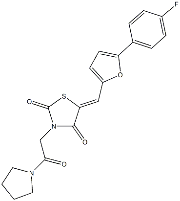 5-{[5-(4-fluorophenyl)-2-furyl]methylene}-3-[2-oxo-2-(1-pyrrolidinyl)ethyl]-1,3-thiazolidine-2,4-dione Struktur