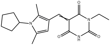 5-[(1-cyclopentyl-2,5-dimethyl-1H-pyrrol-3-yl)methylene]-1-ethyl-2,4,6(1H,3H,5H)-pyrimidinetrione 化学構造式