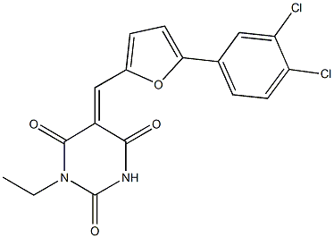 5-{[5-(3,4-dichlorophenyl)-2-furyl]methylene}-1-ethyl-2,4,6(1H,3H,5H)-pyrimidinetrione Struktur