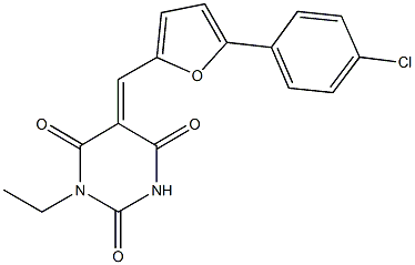 5-{[5-(4-chlorophenyl)-2-furyl]methylene}-1-ethyl-2,4,6(1H,3H,5H)-pyrimidinetrione 结构式