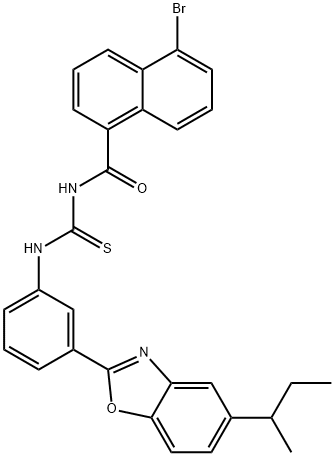 N-(5-bromo-1-naphthoyl)-N'-[3-(5-sec-butyl-1,3-benzoxazol-2-yl)phenyl]thiourea Structure