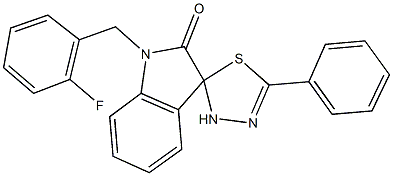 1-(2-fluorobenzyl)-5'-phenyl-1,2',3,3'-tetrahydrospiro(2H-indole-3,2'-[1,3,4]-thiadiazole)-2-one Struktur