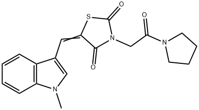 5-[(1-methyl-1H-indol-3-yl)methylene]-3-[2-oxo-2-(1-pyrrolidinyl)ethyl]-1,3-thiazolidine-2,4-dione 化学構造式