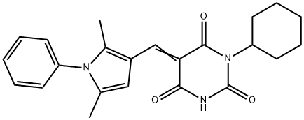 1-cyclohexyl-5-[(2,5-dimethyl-1-phenyl-1H-pyrrol-3-yl)methylene]-2,4,6(1H,3H,5H)-pyrimidinetrione Structure