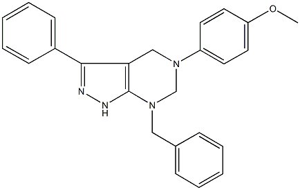 7-benzyl-5-(4-methoxyphenyl)-3-phenyl-4,5,6,7-tetrahydro-1H-pyrazolo[3,4-d]pyrimidine Struktur