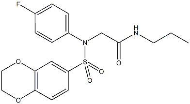 2-[(2,3-dihydro-1,4-benzodioxin-6-ylsulfonyl)-4-fluoroanilino]-N-propylacetamide,640716-05-8,结构式