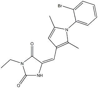 5-{[1-(2-bromophenyl)-2,5-dimethyl-1H-pyrrol-3-yl]methylene}-3-ethyl-2,4-imidazolidinedione 化学構造式