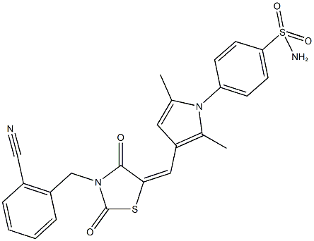 4-(3-{[3-(2-cyanobenzyl)-2,4-dioxo-1,3-thiazolidin-5-ylidene]methyl}-2,5-dimethyl-1H-pyrrol-1-yl)benzenesulfonamide 结构式