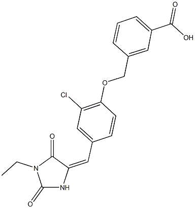 3-({2-chloro-4-[(1-ethyl-2,5-dioxo-4-imidazolidinylidene)methyl]phenoxy}methyl)benzoic acid,641603-03-4,结构式