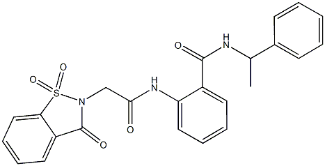 2-{[(1,1-dioxido-3-oxo-1,2-benzisothiazol-2(3H)-yl)acetyl]amino}-N-(1-phenylethyl)benzamide Structure