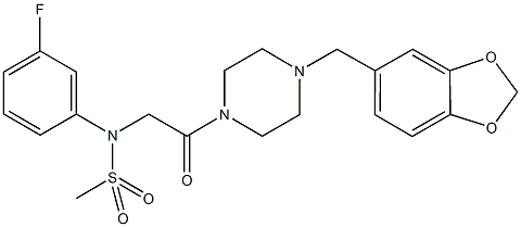 N-{2-[4-(1,3-benzodioxol-5-ylmethyl)-1-piperazinyl]-2-oxoethyl}-N-(3-fluorophenyl)methanesulfonamide Struktur