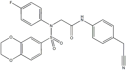 N-[4-(cyanomethyl)phenyl]-2-[(2,3-dihydro-1,4-benzodioxin-6-ylsulfonyl)-4-fluoroanilino]acetamide 化学構造式