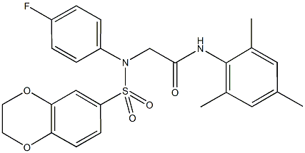 2-[(2,3-dihydro-1,4-benzodioxin-6-ylsulfonyl)-4-fluoroanilino]-N-mesitylacetamide 结构式