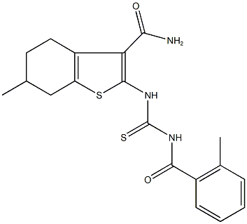 6-methyl-2-({[(2-methylbenzoyl)amino]carbothioyl}amino)-4,5,6,7-tetrahydro-1-benzothiophene-3-carboxamide Struktur