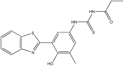 N-[3-(1,3-benzothiazol-2-yl)-4-hydroxy-5-methylphenyl]-N'-propionylthiourea Struktur