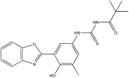 N-[3-(1,3-benzoxazol-2-yl)-4-hydroxy-5-methylphenyl]-N'-(2,2-dimethylpropanoyl)thiourea Structure