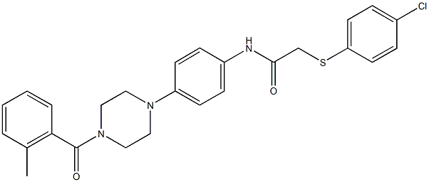 2-[(4-chlorophenyl)sulfanyl]-N-{4-[4-(2-methylbenzoyl)-1-piperazinyl]phenyl}acetamide 化学構造式