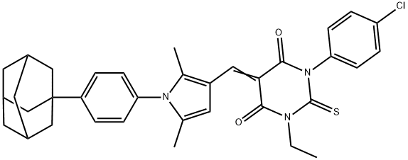 5-({1-[4-(1-adamantyl)phenyl]-2,5-dimethyl-1H-pyrrol-3-yl}methylene)-1-(4-chlorophenyl)-3-ethyl-2-thioxodihydropyrimidine-4,6(1H,5H)-dione Structure