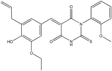 5-(3-allyl-5-ethoxy-4-hydroxybenzylidene)-1-(2-methoxyphenyl)-2-thioxodihydro-4,6(1H,5H)-pyrimidinedione,643000-37-7,结构式