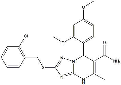 2-[(2-chlorobenzyl)sulfanyl]-7-(2,4-dimethoxyphenyl)-5-methyl-4,7-dihydro[1,2,4]triazolo[1,5-a]pyrimidine-6-carboxamide,643749-55-7,结构式