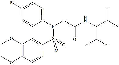2-[(2,3-dihydro-1,4-benzodioxin-6-ylsulfonyl)-4-fluoroanilino]-N-(1-isopropyl-2-methylpropyl)acetamide Struktur