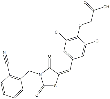 (2,6-dichloro-4-{[3-(2-cyanobenzyl)-2,4-dioxo-1,3-thiazolidin-5-ylidene]methyl}phenoxy)acetic acid Structure