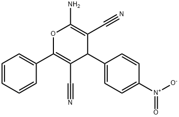 2-amino-4-{4-nitrophenyl}-6-phenyl-4H-pyran-3,5-dicarbonitrile Struktur