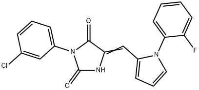 3-(3-chlorophenyl)-5-{[1-(2-fluorophenyl)-1H-pyrrol-2-yl]methylene}-2,4-imidazolidinedione,662155-00-2,结构式