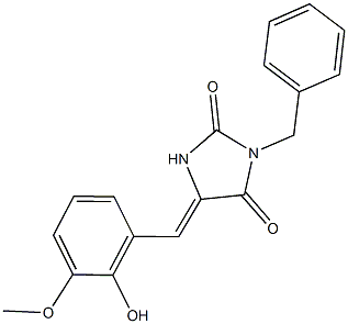 3-benzyl-5-(2-hydroxy-3-methoxybenzylidene)-2,4-imidazolidinedione Struktur
