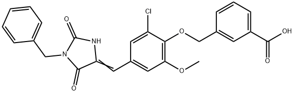 3-({4-[(1-benzyl-2,5-dioxo-4-imidazolidinylidene)methyl]-2-chloro-6-methoxyphenoxy}methyl)benzoic acid,662155-57-9,结构式