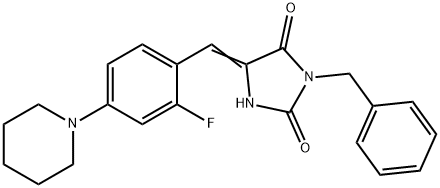 3-benzyl-5-[2-fluoro-4-(1-piperidinyl)benzylidene]-2,4-imidazolidinedione,662155-60-4,结构式