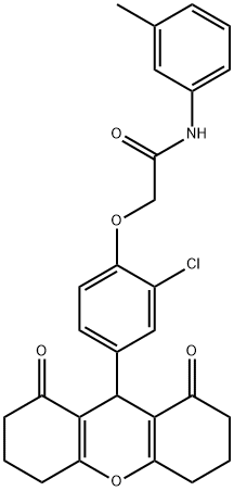 2-[2-chloro-4-(1,8-dioxo-2,3,4,5,6,7,8,9-octahydro-1H-xanthen-9-yl)phenoxy]-N-(3-methylphenyl)acetamide,662155-90-0,结构式