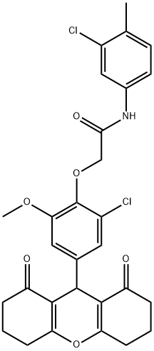 2-[2-chloro-4-(1,8-dioxo-2,3,4,5,6,7,8,9-octahydro-1H-xanthen-9-yl)-6-methoxyphenoxy]-N-(3-chloro-4-methylphenyl)acetamide,662155-94-4,结构式