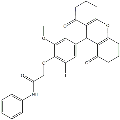 2-[4-(1,8-dioxo-2,3,4,5,6,7,8,9-octahydro-1H-xanthen-9-yl)-2-iodo-6-methoxyphenoxy]-N-phenylacetamide Structure