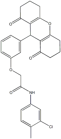 N-(3-chloro-4-methylphenyl)-2-[3-(1,8-dioxo-2,3,4,5,6,7,8,9-octahydro-1H-xanthen-9-yl)phenoxy]acetamide 化学構造式