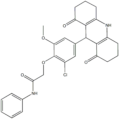 2-[2-chloro-4-(1,8-dioxo-1,2,3,4,5,6,7,8,9,10-decahydro-9-acridinyl)-6-methoxyphenoxy]-N-phenylacetamide,662156-05-0,结构式