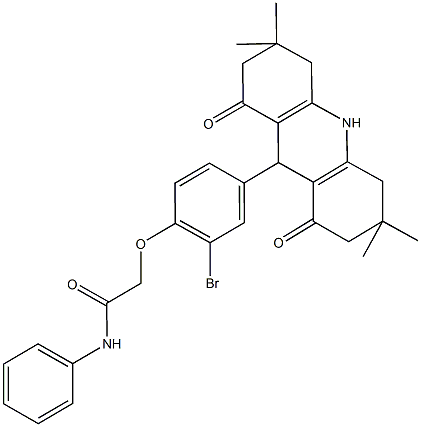 2-[2-bromo-4-(3,3,6,6-tetramethyl-1,8-dioxo-1,2,3,4,5,6,7,8,9,10-decahydro-9-acridinyl)phenoxy]-N-phenylacetamide Structure