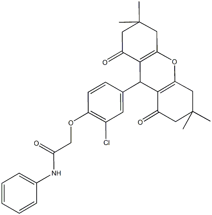 2-[2-chloro-4-(3,3,6,6-tetramethyl-1,8-dioxo-2,3,4,5,6,7,8,9-octahydro-1H-xanthen-9-yl)phenoxy]-N-phenylacetamide,662156-14-1,结构式