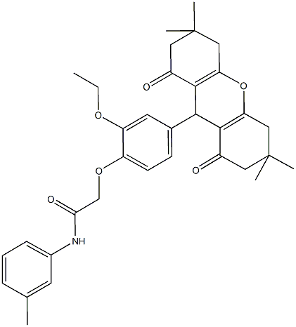 2-[2-ethoxy-4-(3,3,6,6-tetramethyl-1,8-dioxo-2,3,4,5,6,7,8,9-octahydro-1H-xanthen-9-yl)phenoxy]-N-(3-methylphenyl)acetamide Structure