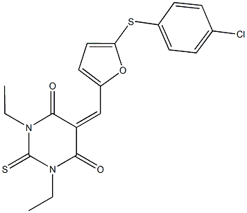 5-({5-[(4-chlorophenyl)sulfanyl]-2-furyl}methylene)-1,3-diethyl-2-thioxodihydro-4,6(1H,5H)-pyrimidinedione 化学構造式