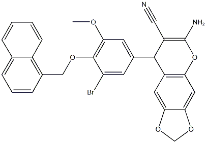 6-amino-8-[3-bromo-5-methoxy-4-(1-naphthylmethoxy)phenyl]-8H-[1,3]dioxolo[4,5-g]chromene-7-carbonitrile,663157-71-9,结构式