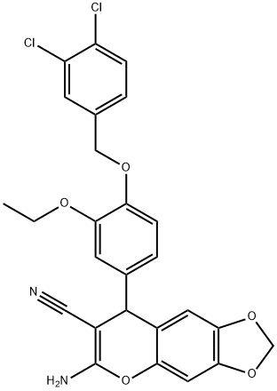 6-amino-8-{4-[(3,4-dichlorobenzyl)oxy]-3-ethoxyphenyl}-8H-[1,3]dioxolo[4,5-g]chromene-7-carbonitrile 结构式