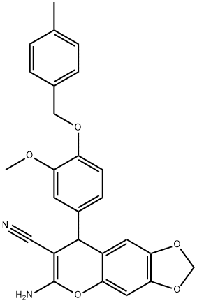 6-amino-8-{3-methoxy-4-[(4-methylbenzyl)oxy]phenyl}-8H-[1,3]dioxolo[4,5-g]chromene-7-carbonitrile Struktur