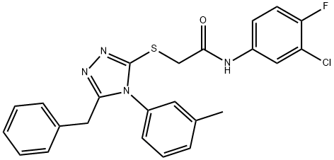 2-{[5-benzyl-4-(3-methylphenyl)-4H-1,2,4-triazol-3-yl]sulfanyl}-N-(3-chloro-4-fluorophenyl)acetamide 结构式