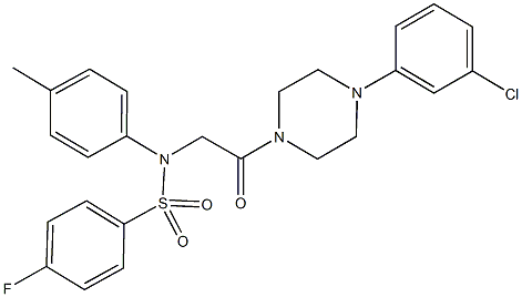 N-{2-[4-(3-chlorophenyl)-1-piperazinyl]-2-oxoethyl}-4-fluoro-N-(4-methylphenyl)benzenesulfonamide 化学構造式