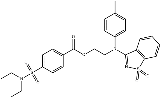 2-[(1,1-dioxido-1,2-benzisothiazol-3-yl)-4-methylanilino]ethyl 4-[(diethylamino)sulfonyl]benzoate 化学構造式