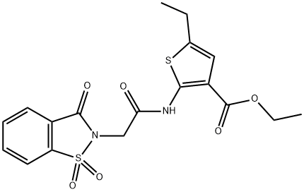 ethyl 2-{[(1,1-dioxido-3-oxo-1,2-benzisothiazol-2(3H)-yl)acetyl]amino}-5-ethyl-3-thiophenecarboxylate,663169-19-5,结构式