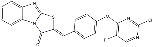 2-{4-[(2-chloro-5-fluoro-4-pyrimidinyl)oxy]benzylidene}[1,3]thiazolo[3,2-a]benzimidazol-3(2H)-one 结构式